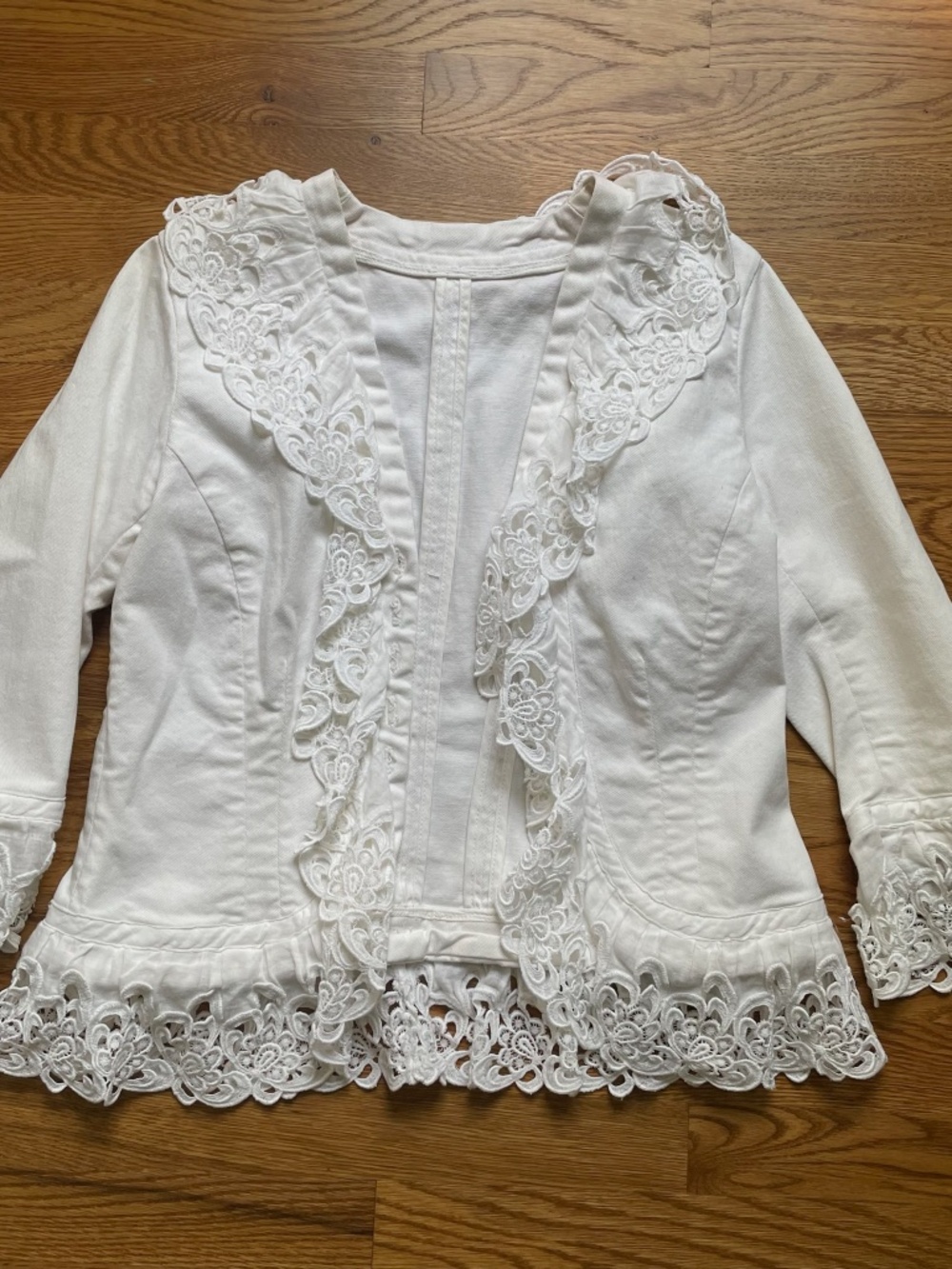 Ralph Lauren White Denim Jacket with Lace Trim Size 8